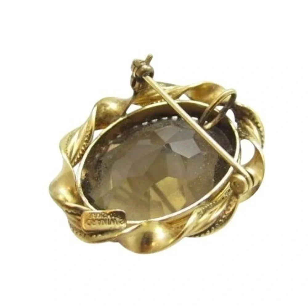 Smokey Quartz Vintage Signed 12K Gold‎ Filled Signed Convertible Pendant Pin